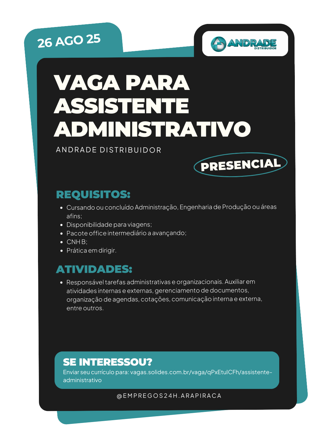 VAGA PARA ASSISTENTE ADMINISTRATIVO